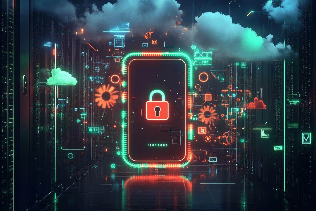 Cadenas virtuel sécurisant des données dans un environnement technologique futuriste