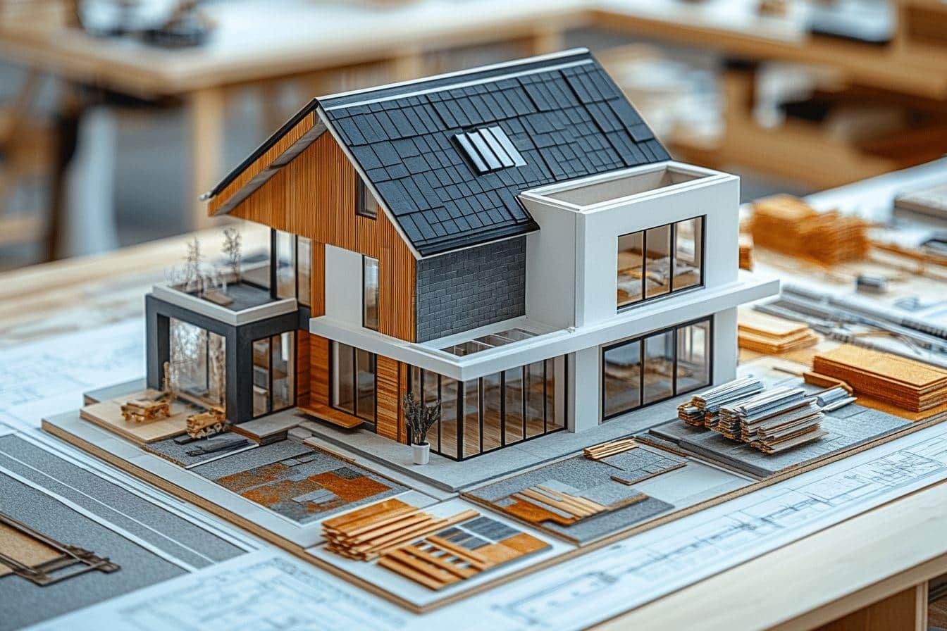 Modèle architectural détaillé d'une maison contemporaine avec panneaux solaires